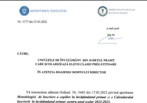 Înscrieri clasa pregatitoare 2022-2023