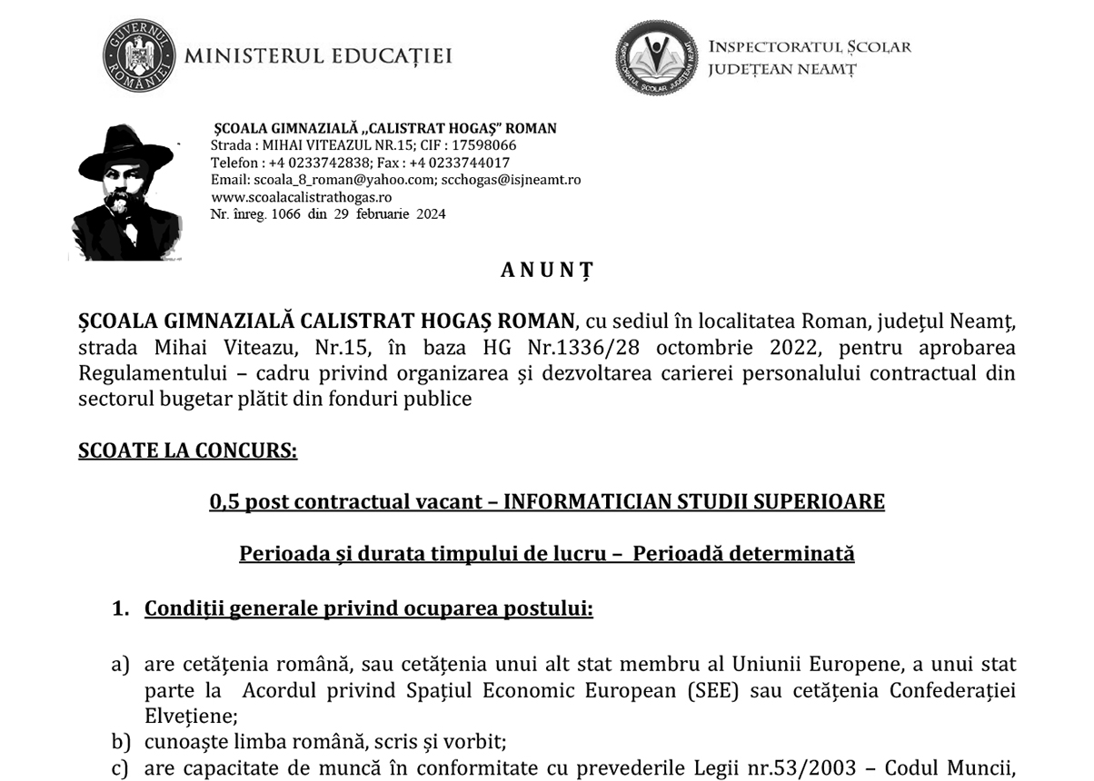 Anunt concurs informatician